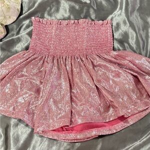 Pink Bubble Mini Skirt with Smocked Ruffles